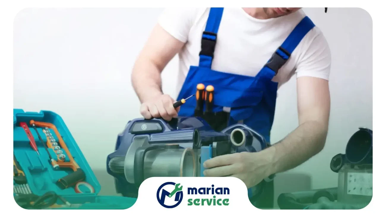 باز کردن و بررسی قطعات جاروبرقی برای تعمیر موتور